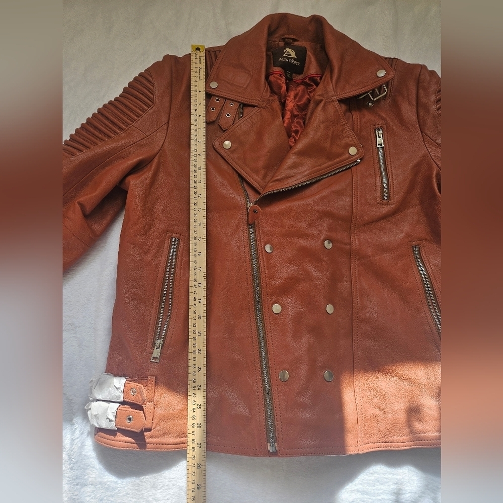 Alen Cooper-Brown Tan XL Real Leather Biker Moto Jacket For Men NWOT - Picture 11 of 13